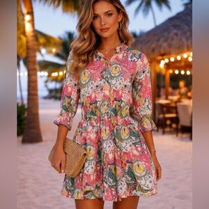 Connor & Blake Multicolor Button Down Cinched Waist Crochet Sequin Midi Dress